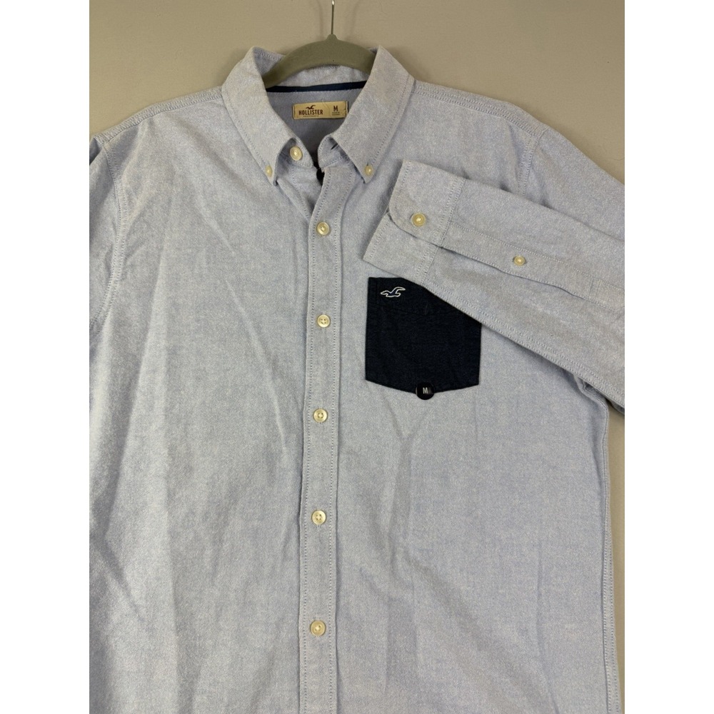 Hollister blue colorblock ls soft cotton button up shirt, men's medium